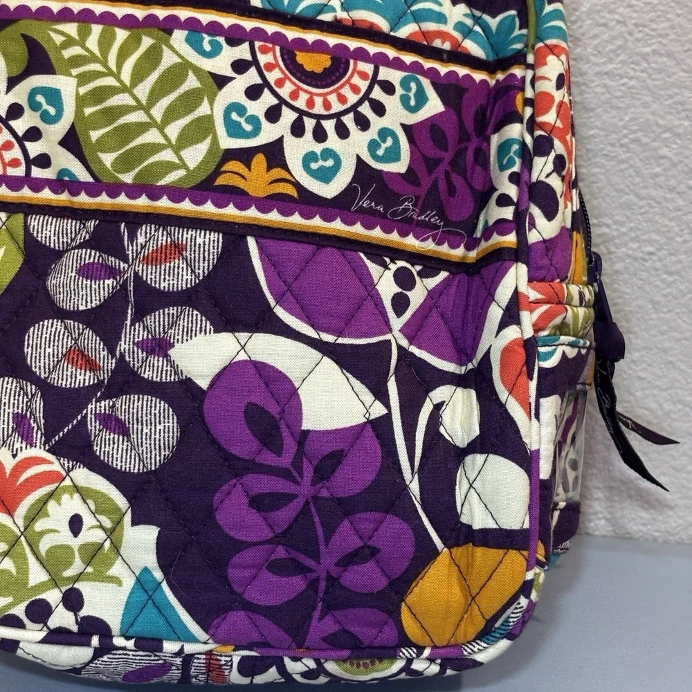 Vera Bradley Plum Crazy Purple Lunch Bag snack plastic lined exterior ID Holder